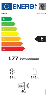Produktbild von Bosch Serie 2 KIL82NSE0, 280 l, Integriert, E, 35 dB, SN-ST, 2,5 kg/24h