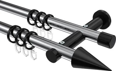 Produktbild von Interdeco Gardinenstange / Vorhangstange Chrom / Schwarz, Typ Platon Savio (Kegel), 20 mm Ø 2-läufig, 120 cm