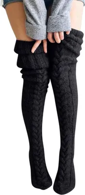 Produktbild von Overknees Strickstrümpfe Damensocken Dicke Warme Overkneestrümpfe Trachtensocken Grobstrick Wintersocken Thermosocken Kuschelsocken für Damen, 105cm