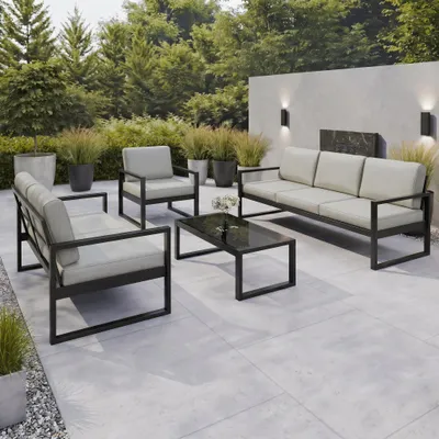 Produktbild von BEAUTYSOFA | Gartenmöbel-Set STELLA,  Gartenmöbel Set Balkon Terrasse Gartenlounge-Set für 6 Personen,  Sofas, Sessel & Tisch Wasserabweisend Stoff Beige