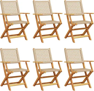 Produktbild von vidaXL Gartenstühle 6 Stk. Klappbar Beige Poly Rattan & Massivholz
