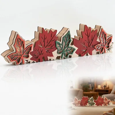 Produktbild von LED Herbstdeko aus Holz, 3D Ahornblatt Dekoration mit warmweißem Licht, Herbst Tischdeko für Fensterbank, Wohnzimmer und Innenräume
