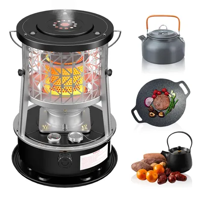 Image de Chauffage à pétrole 2600W, poêle à kérosène portable avec un réservoir de 5 litres, autonomie jusqu'à 12,5 heures, radiateur sans électricité pour le camping et le jardin