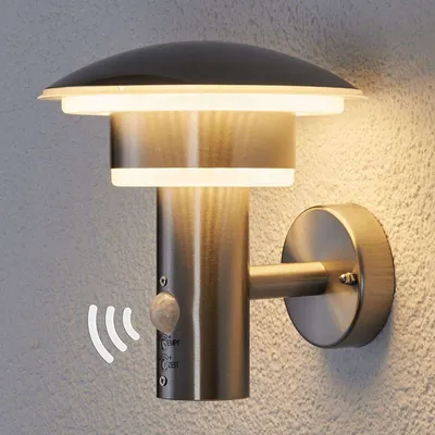 Produktbild von Lindby Modern Runde Außenleuchte / Wandleuchte fur Außen / Gartenlampe / Gartenleuchte aus Edelstahl / nickel matt mit Bewegungsmelder inkl. LED - Lillie / Außenbeleuchtung Edelstahl /Kunststoff Rund / (nicht austauschbare) LED Max. 1 x 11 Watt