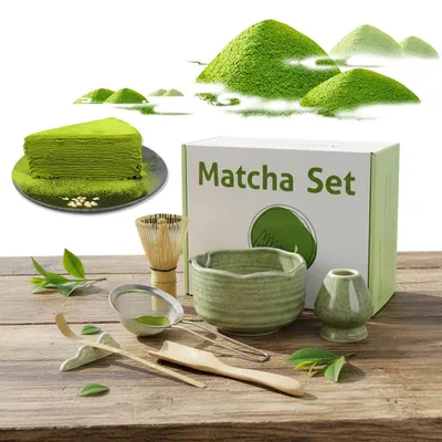 Obrázok produktu pre Sada príslušenstva k príprave matcha čaju - keramická miska s výlevkou - bambusová metlička - držiak na metličku - sitko - držiak na lyžičky s 2 lyžičkami - príslušenstvo k matcha čaju