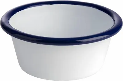 Produktbild von APS 40646 Schale ENAMELWARE, 12er-Set, 0,08 Liter, Ø 8 cm, Höhe 3,5 cm, emailliertes Stahlblech, weiß mit blauem Rand
