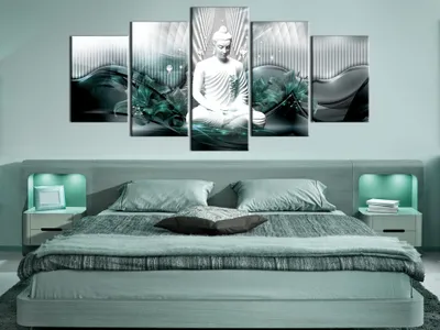 Produktbild von Akustikbild Buddha Abstrakt 200x100 cm Bilder Akustikschaum Hochleistungsschallabsorber Schallschutz Leinwand 5 tlg Wandbild Raumakustik Schalldämmung h-C-0043-b-p
