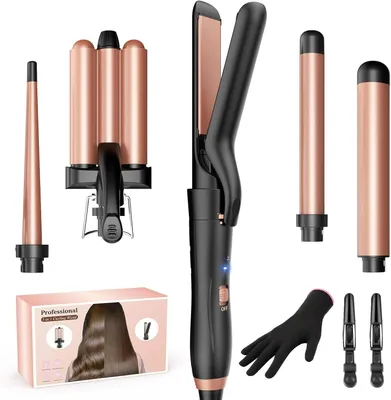 Produktbild von Lockenstab mit Glätteisen, Lockenstab 3 Fässer antistatische Keramik Welleneisen für Haare mit einstellbarer 150°C-210°C Temperatur Schnelle Erwärmung
