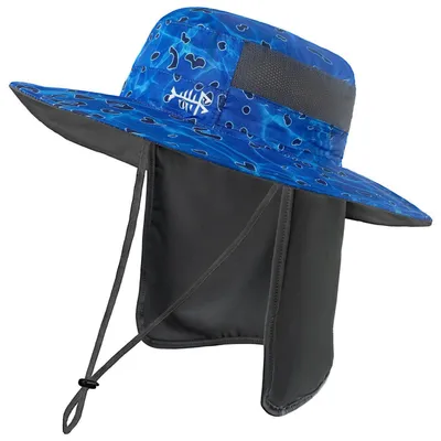 Immagine prodotto di Cappello da sole, stile cappello da pescatore, protezione UV 50+, impermeabile, con protezione per il collo e cinturino sotto il mento, motivo: onde marine