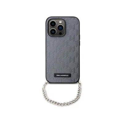 Imagen del producto de Funda Karl Lagerfeld Saffiano Monogram con cadena para iPhone 14 Pro - Plateada