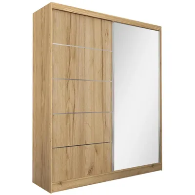 Produktbild von Schwebetürenschrank MARIKA 160 cm – Kleiderschrank mit Spiegel & Schiebetüren (Eiche Artisan)