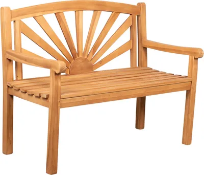 Produktbild von Gartenbank Teakholz 120 cm mit Motiv-Rückenlehne – massiv, wetterfest, zeitlos