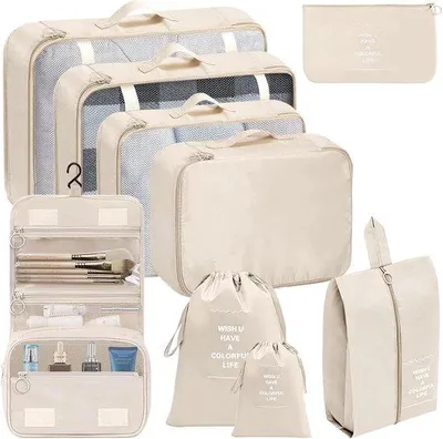 Produktbild von Famanu Kofferorganizer praktische Reiseorganisatoren - Set von 9 - Beige