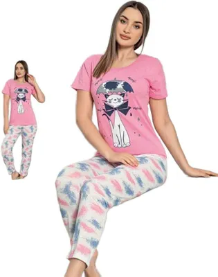 Produktbild von Damen Pyjama Schlafanzug Lachsfarbe L Kurz 2-Teiler Set A-86