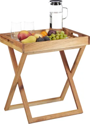 Produktbild von Relaxdays Tabletttisch Walnuss, klappbar, Gitter-Optik, H: 54 x B: 52 x T: 36 cm, Beistelltisch & Serviertablett für Sofa, Bett, Balkon, Terrasse, Tablett separat nutzbar