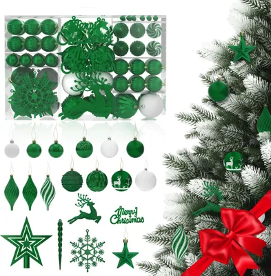 Image de YARDIN Boules de Noël set de 108,Boules de Noël en plastique avec 3 textures,Laquées, mates et brillantes,Décorations de sapin de Noël à suspendre,Vert foncé
