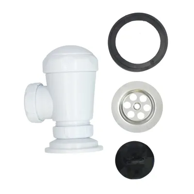 Produktbild von Fontastock FSKFSI003 kurzer Flaschensiphon, ausziehbar 1-1/2" 32/40 mit waagerechtem Abgang und Gitterrost de inklusive Ablauf und Stopfen