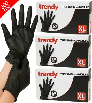 Produktbild von 300x TPE Einweghandschuhe XL Schwarz | Professionelle Einmalhandschuhe | Puderfrei & Latexfrei | Für Gastronomie, Friseur, Kosmetik, Pflege & Küche