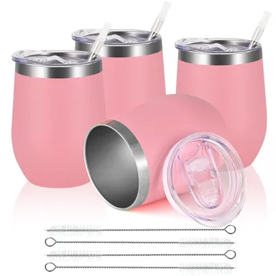 Image de Omgoods - Ensemble de 4 verres à vin sans pied, avec couvercle et double paroi