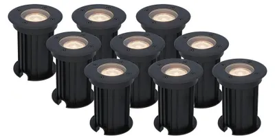 Image de HOFTRONIC - Spot LED au sol 9x 4W GU10 345lm 2700K Dimmable IP67 Noir