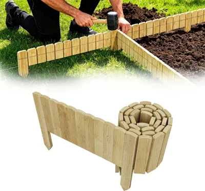 Produktbild von XMTECH Beeteinfassung aus Holz, Flexibler Rollzaun 30 × 200 cm, unbehandelt, Rollborder als Rasenkante, Gartenzaun & Dekozaun
