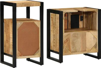 Produktbild von vidaXL Badezimmermöbel-Set 2 pcs Braun und Schwarz Massivholz Mango