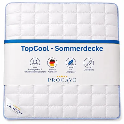 Produktbild von PROCAVE TopCool Sommerbettdecke 135x200 atmungsaktiv gegen Schwitzen - federleichte, kühlende Steppdecke, waschbar bei 95°C, Germany