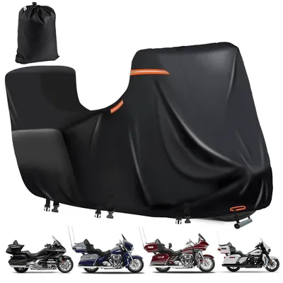 Immagine prodotto di Copertura impermeabile per moto, realizzata in tessuto Oxford 600D, con spazio per bauletti laterali e superiore, dimensioni 300x111x142 cm, colore nero