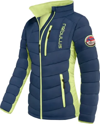 Productafbeelding van Nebulus GRAFFITY winterjas dames, warme outdoorjas, praktische en veelzijdige tussen- en winterjas, model P5843 - dames, marineblauw-lime, maat M/38