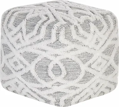 Produktbild von BELIANI Pouf Weiß u. Grau aus Baumwolle 40 x 40 x 40 cm Quadratisch mit Muster Boho Sitzkissen Bodenkissen für Wohnzimmer Kinderzimmer Flur