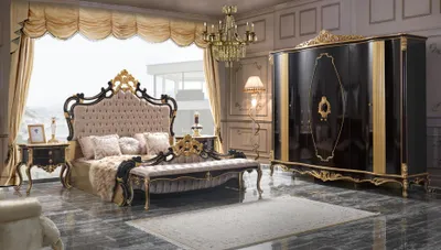 Produktbild von Chesterfield Luxus Schlafzimmer Garnitur Bett Doppelbett 5tlg Schwarz
