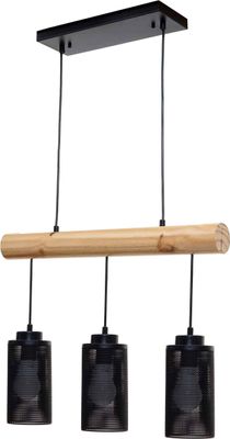 Pendelleuchte MCW-H83, Hängelampe Hängeleuchte, Industrial Vintage Massiv-Holz Metall schwarz  3 Rohrlampenschirme
