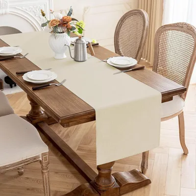 Produktbild von Tischläufer Beige 40x180cm Leinen-Optik Abwaschbar Wasserabweisend Kratzfest Polyester