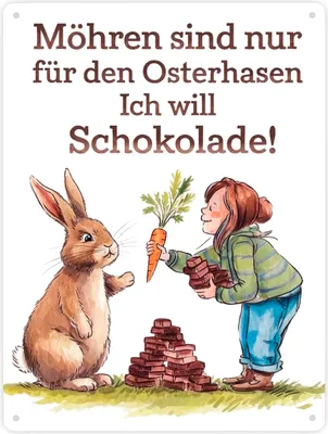Produktbild von Ich will Schokolade statt Möhren Metallschild XXL in 28x38 cm mit Osterhasen