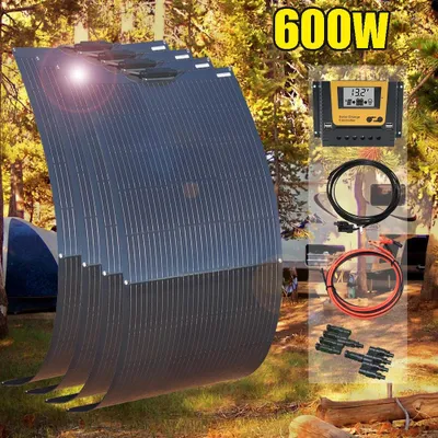Zdjęcie produktu dla Zestaw paneli słonecznych - 600W - Elastyczne - Monokrystaliczne - 4 sztuki - Do kamperów i przyczep kempingowych