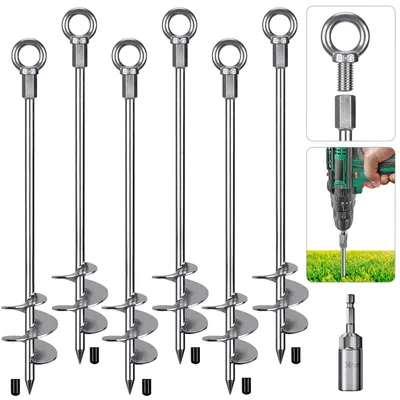 Produktbild von Erdnagel Erdanker Zeltheringe - 61 cm - Aluminium - 6 Stück - Mit Bohrmaschinenadapter - Für Trampolin und Zelt