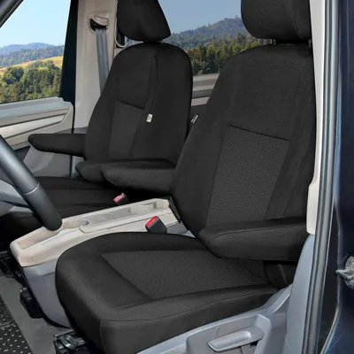 Produktbild von Autostyling Seehase Sitzbezüge für VW T7 Multivan ab Bj. 21, Front 1+1 (Fahrer- & Einzelsitz Beifahrer), aus 100% Polyester + PUR Schaum, mit 2 Armlehnen, Öffnung für Klapptisch im Sitzrücken, inkl. Montagezubehör, Art. 886676