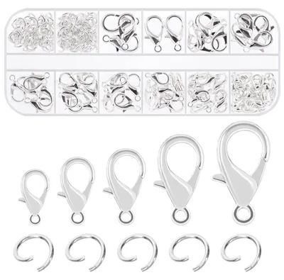 Schmuckteile-Set: 170 offene Sprungringe & Karabiner, silber