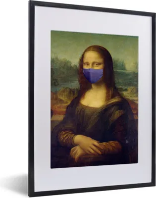 Produktbild von MuchoWow® MuchoWow® Gerahmtes Poster Mona Lisa - Leonardo da Vinci - Mundharmonika - Blau 30x40 cm - Poster mit zchwarzem Bilderrahmen - Wandposter Schlafzimmer