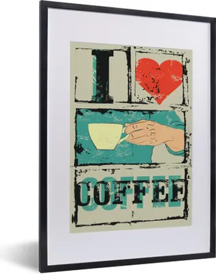 Produktbild von MuchoWow® MuchoWow® Gerahmtes Poster Kaffee - Zitate - Vintage - Sprichwörter - Ich liebe Kaffee 30x40 cm - Poster mit zchwarzem Bilderrahmen - Wandposter Schlafzimmer