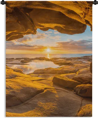 Produktbild von MuchoWow® Wandteppich Wandbehang Höhle - Meer - Horizont - Sonnenuntergang 150x200 cm Tapisserie Dekoration Wandtuch - Wandaufhängung - Moderner