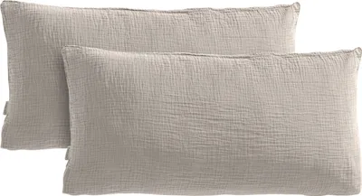 Produktbild von Pure Label Musselin Kissenbezug 40x80 2er Set aus 100% Baumwolle - Traumhaft weiche, kuschelige Musselin Kissenbezug-Set in Taupe