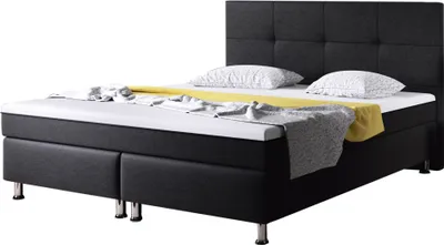 Produktbild von Boxspringbett Dallas 180x200 cm Webstoff Anthrazit mit Topper-Optik