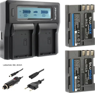 Produktbild von 2x Akku + Lader für Nikon EN-EL3e  DSLR D700 D900 D200 D300 1650 mAh (7,4V)