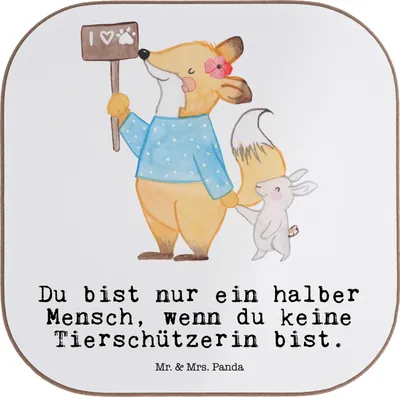Produktbild von Mr. & Mrs. Panda Tischuntersetzer Tierschützerin Herz - Weiß - Geschenk, Untersetzer für Gläser, Tassenuntersetzer, Coaster, gläseruntersetzer