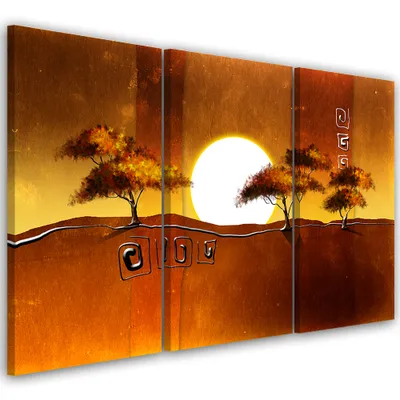 Produktbild von Triptychon auf leinwand abstraktionen - braun 90x60 cm Feeby braun wandbild bereit zum aufhängen