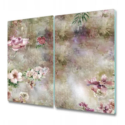 Produktbild von Küchenschneidebrett - Glasschneidebrett - Herdabdeckung - 2x 30x52 cm - Pastellblumen