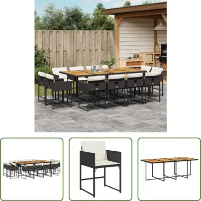 Produktbild von The Living Store 13-tlg. Garten-Essgruppe mit Kissen Schwarz Poly Rattan