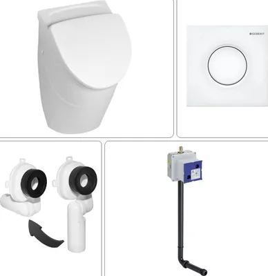 Produktbild von VILLEROY & BOCH O.NOVO Keramik Absaug Urinal mit Deckel, GEBERIT Rohbauset + Betätigungsplatte, weiß