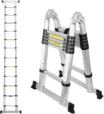 Imagen del producto de Silecomplaza, escalera telescópica de 3.8 metros, escalera telescópica de aluminio, escalera multifuncional de gran versatilidad, escalera extensible con capacidad de carga de hasta 150 kg, ideal para trabajos en el hogar